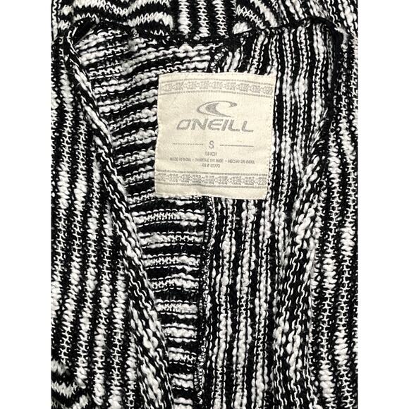 O’Neill Black White Open Front Cardigan Sweater Size S 100% Cotton Boho Drape - Picture 7 of 7